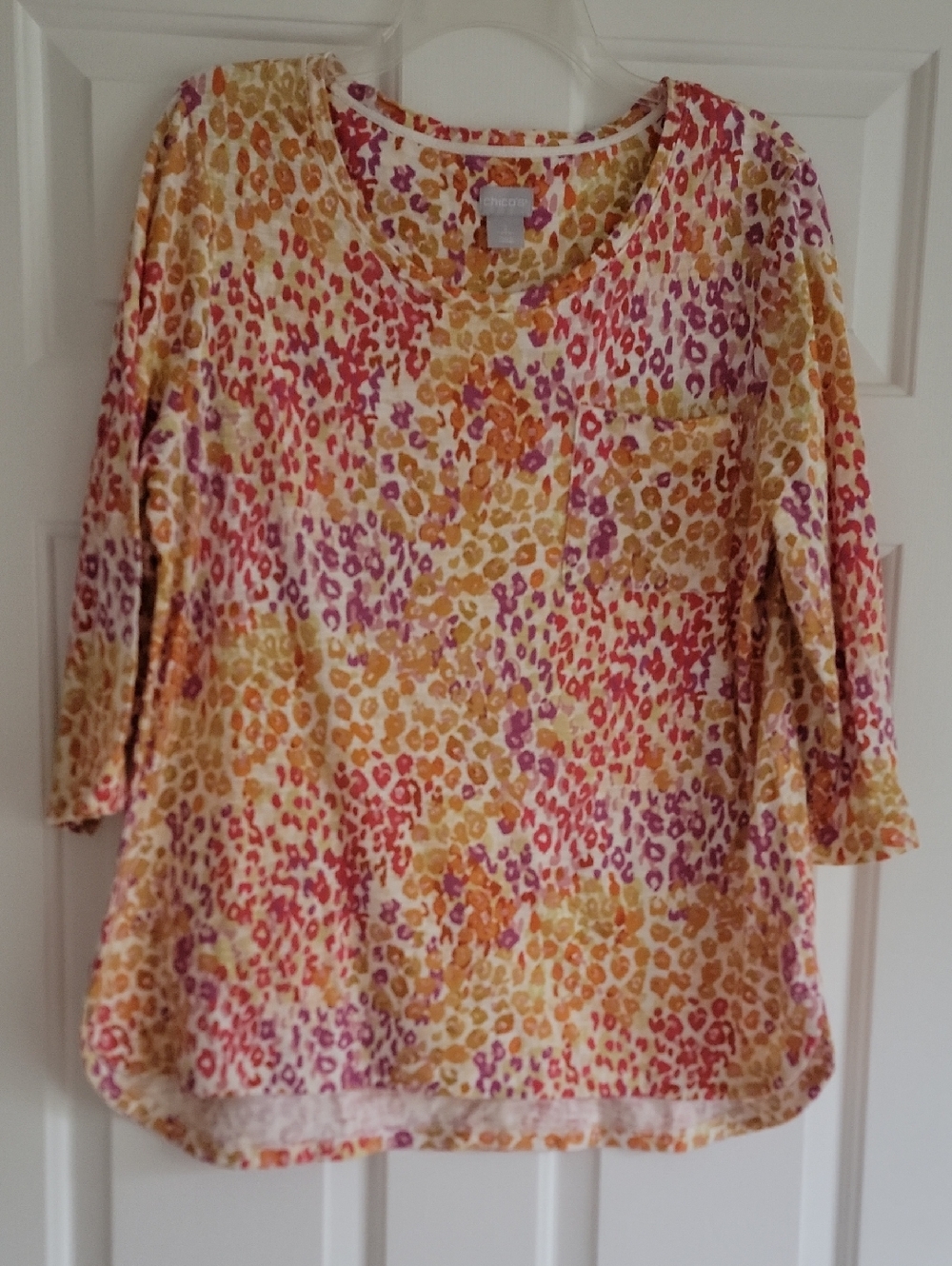 Chico's Multicolor Leopard Print 3/4 Sleeve Top, Size L